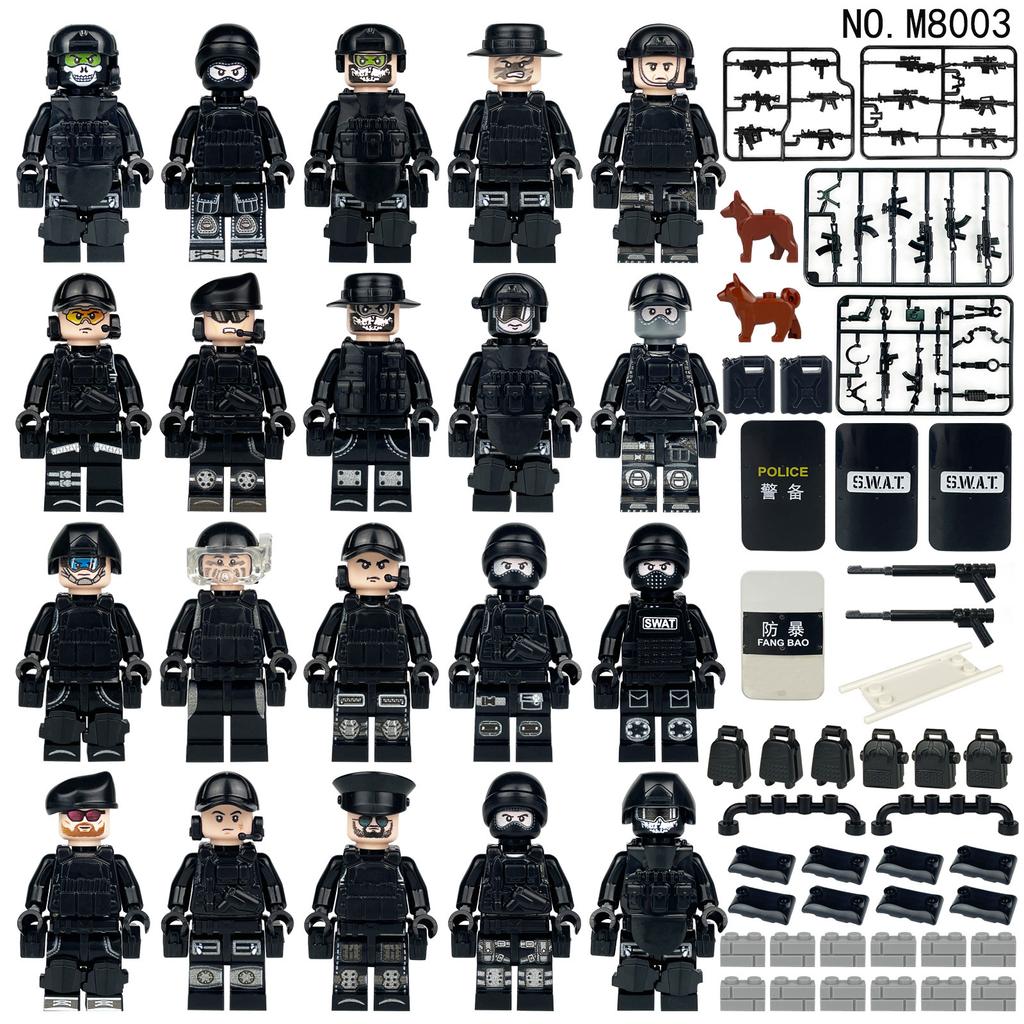 160 Black Swat Weapon Shield M8003 Human Military Doll Model Small Particle Fight