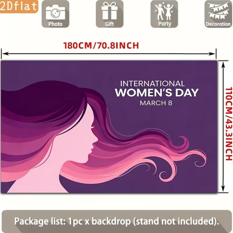 2D March 8 International Women's Day Backdrop, Stylish Purple Pink Woman Silhouette Background