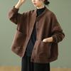 Women's Plus-Size Cardigan with Fleece Lining for Spring & Autumn - Winter Outerwear / Autumn & Winter Baseball Jacket Top