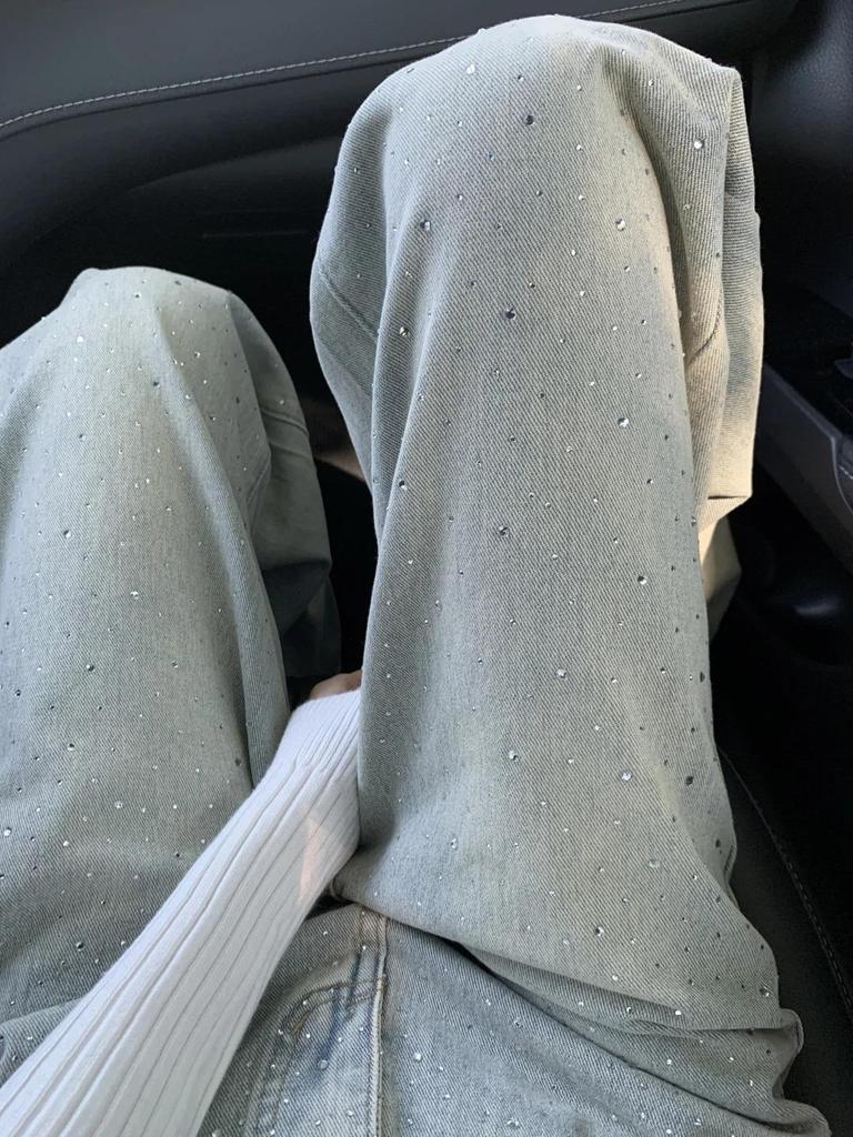 Women's Light Blue Slimming Wide-Leg Jeans with Hot Drill Design - Autumn 2025 Collection