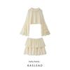 Kaslead New Women Clothes Western Style Fashion Simple Frill Chiffon Shirts Skirt Two-piece Set