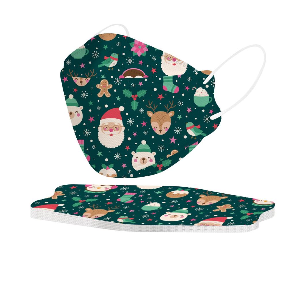 10 шт. Детская одноразовая маска для лица Рождественские 3D-дизайны 4-слойная для лица