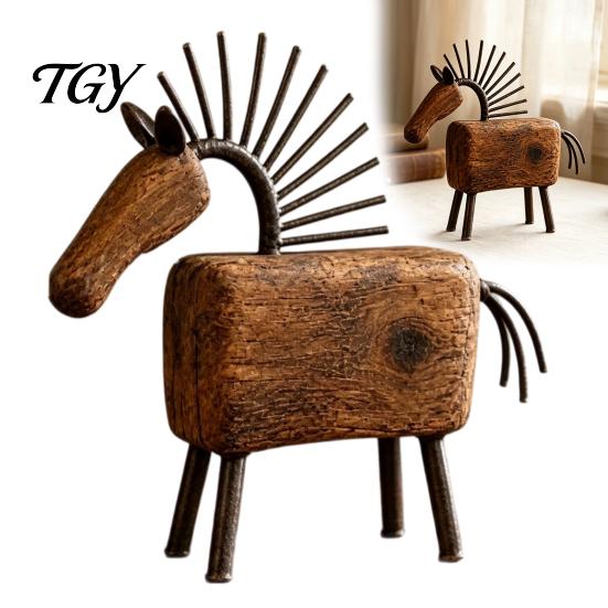 Horse Decorative Figurine Artistic Abstract Figurine, Rustic Statue for Desk Vintage Decoration, Farmhouse Animal Shape Sculpture Home Office