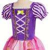 Girls Rapunzel Princess Dress Short Sleeve Lantern Skirt Costume Wig Necklace Crown Accessories Party Birthday Cosplay Halloween Performance Outfit