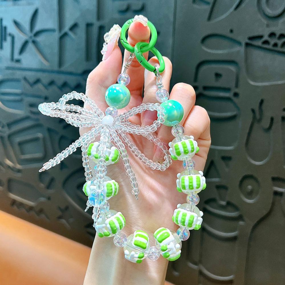 Beaded Bow String Bead Mobile Phone Chain Short Colorful Ball Beaded Phone Strap Christmas Gifts