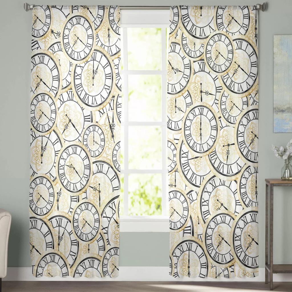 Clock Flower Tulle Curtains for Living Room Sheer Curtain for Bedroom Window Blinds Voile Curtains