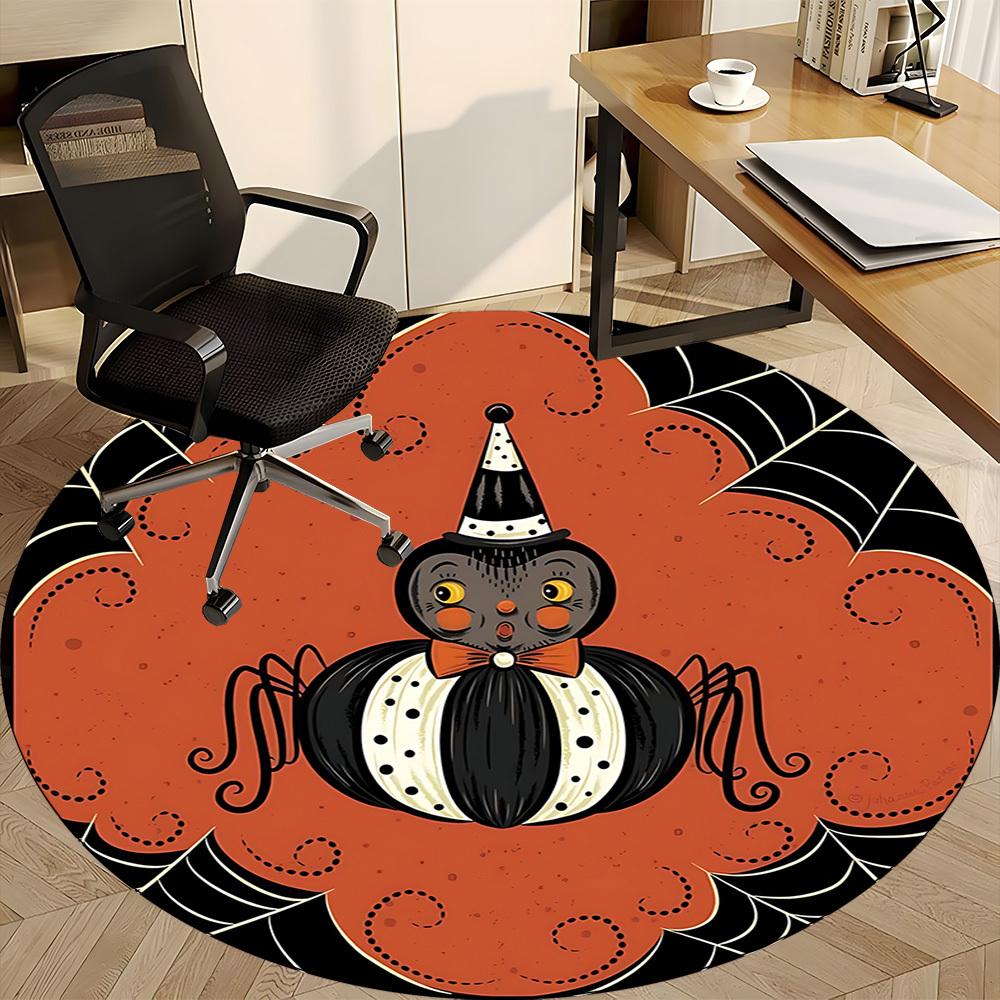 1pc Halloween Spider Office Round Area Rug, Indoor Mat Suitable For Office, Under Office Chairs Bedroom Living Room Home Decor, Room Deco, 119
