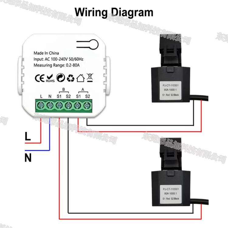 Двухканальный умный электросчетчик Tuya с WIFI/Zigbee и трансформатором тока