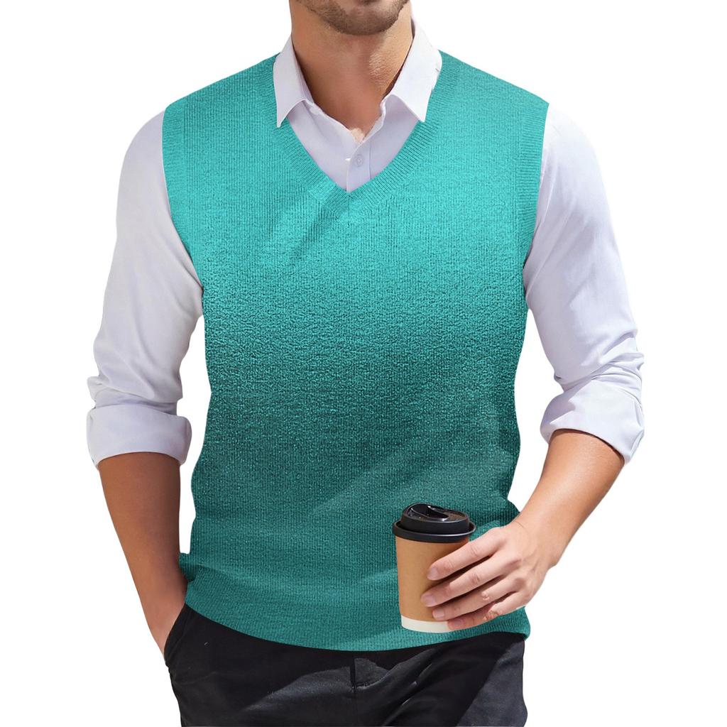 Мужской модный принтованный V-образный вырез без рукавов трикотажный пуловер