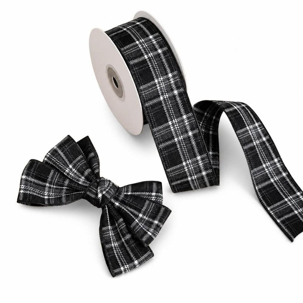 40MM Width Plaid Grid Ribbons Plaid Grid Printed Gift Wrapping Ribbons  Christmas Decor
