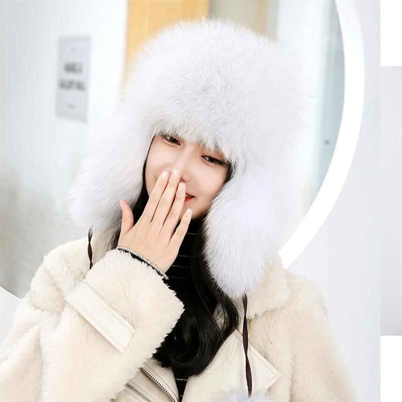 Женская шапка из натурального лисьего меха, пушистая новинка 2022 года, лыжная шапка-ловец для пилота, лыжная шапка с наушниками, зимняя меховая шапка-пилот