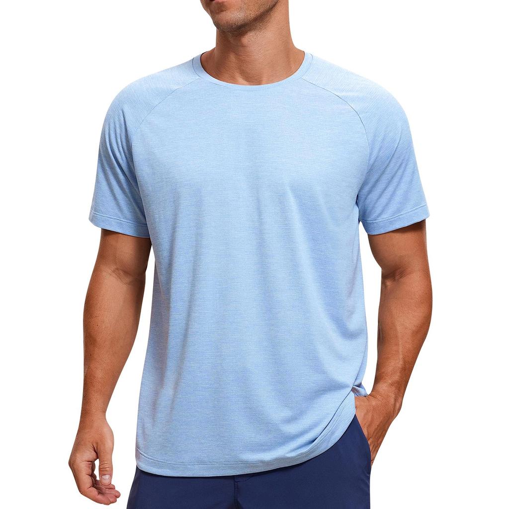 Men's Casual Fashion Shoulder Insert Round Neck Short Sleeved Solid Color T-shirt