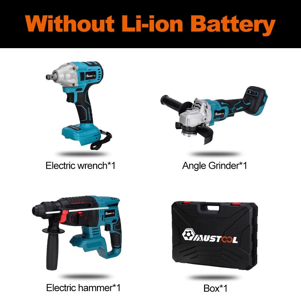 Набор электрических инструментов 3 в 1, бесщеточная угловая шлифовальная машина 125 мм, электрический ударный гайковерт, перфоратор для батареи 18 В