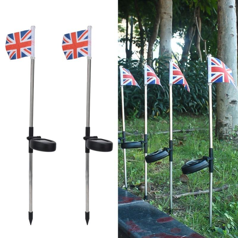 2PCS Solar UK Flag Light LED Solar Garden Lawn Lamp For Outdoor Landscape Decoration White Light
