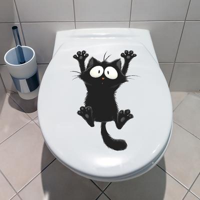 Самоклеящиеся мультяшные черные коты, поднимающие лапу, наклейки на унитаз, наклейки на стену для ванной комнаты, домашний декор
