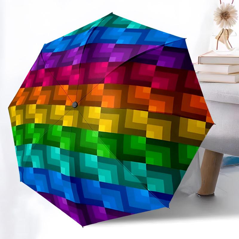 1pc Pixel Art Automatic Folding Umbrella - 8-Rib Automatic Open/Close, Large Canopy Birthday Festival Gift yy251217136