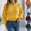 Women's Oversized Relaxed-Fit Solid-Colour Cable-Knit Long-Sleeved Tapered-Waist Pullover Sweater for Autumn/Winter Women's Knitted Sweater