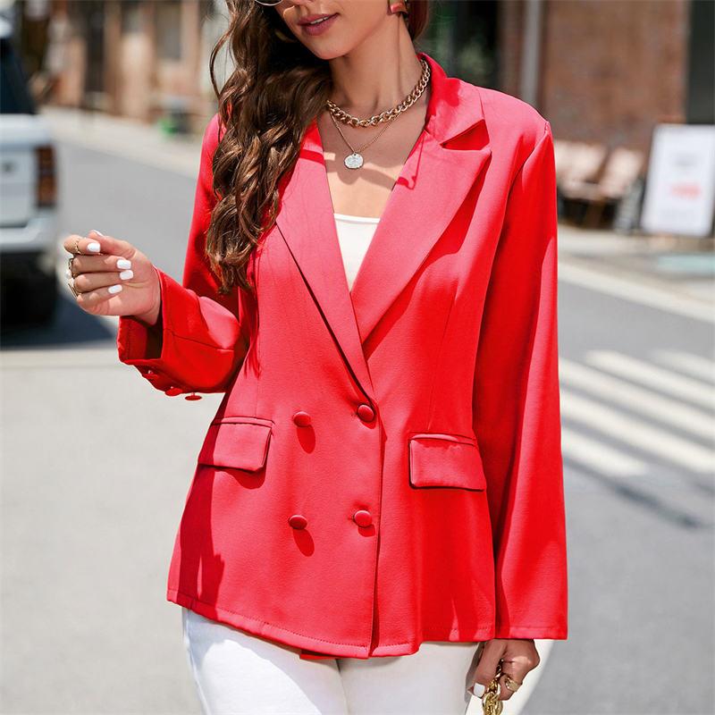 Маленький костюм женская одежда длинный рукав новый отложной воротник однотонная куртка