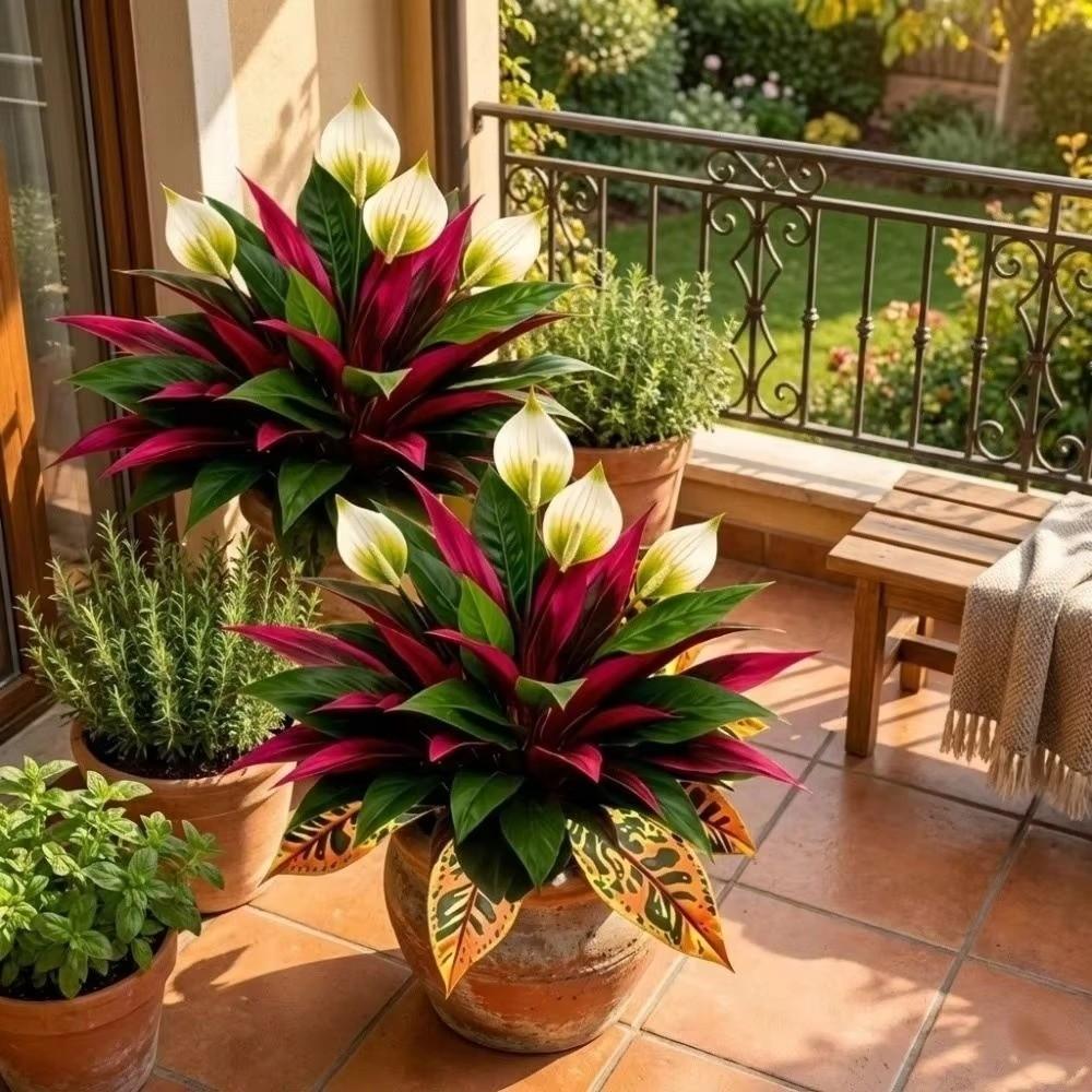 3pcs/set Fade-Resistant Artificial Dragon Blood Tree Patio Balcony Decoration