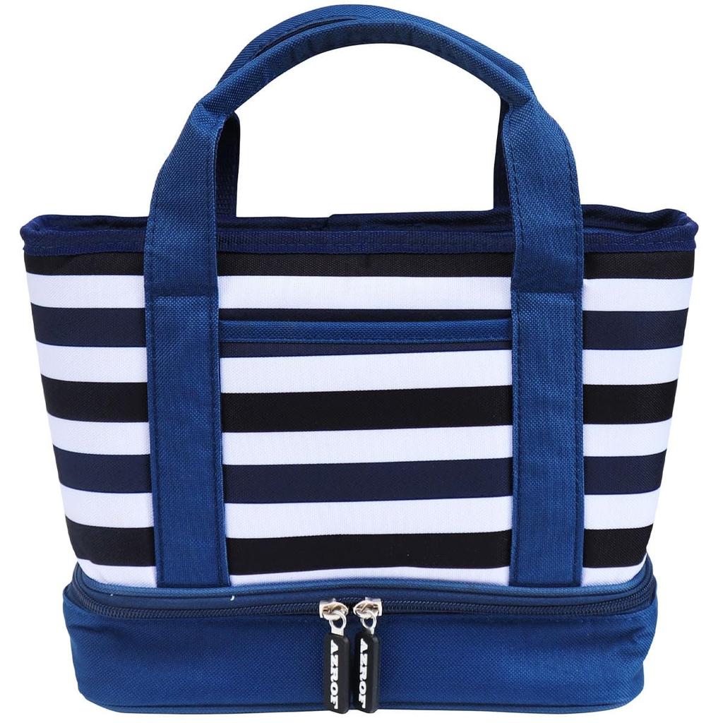 AZROF Круглые аксессуары Двухслойная круглая сумка-холодильник синяя горизонтальная полоса 271