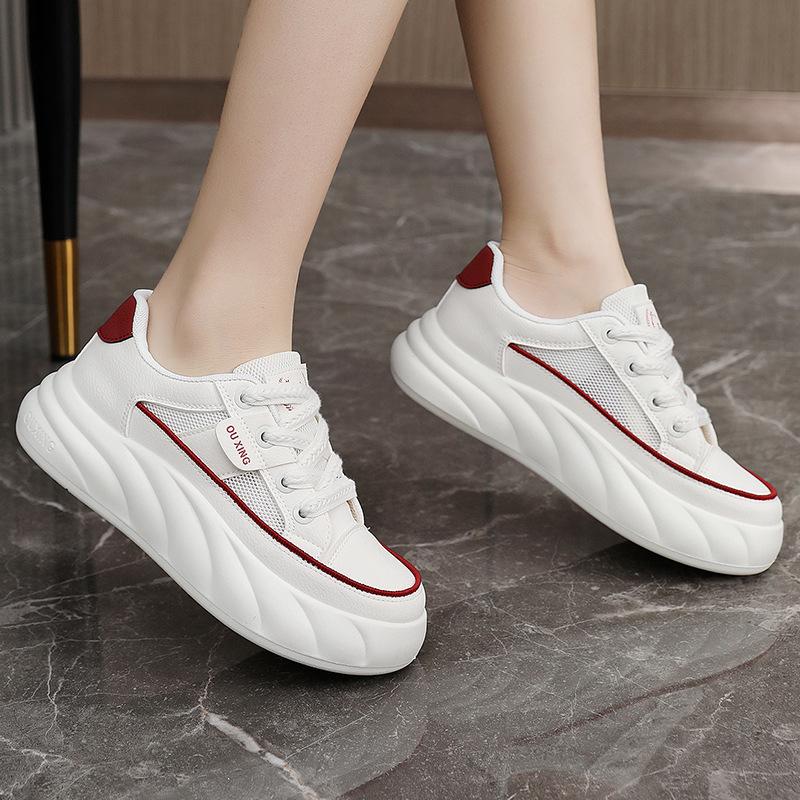 Модные женские модные маленькие белые туфли, летние сетчатые дышащие туфли на плоской подошве в стиле ретро, вулканизированные туфли, уличные туфли с мягкой подошвой и увеличенной высотой