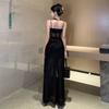 Sexy Black Suspender Dress Women's Summer Niche High-end Temperament Spice Girl Split-ended Long Dress
