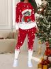 Женский рождественский костюм-двойка с принтом: Топ с длинным рукавом и круглым вырезом и брюки, праздничный лимитированный повседневный костюм для вечеринки в подарок