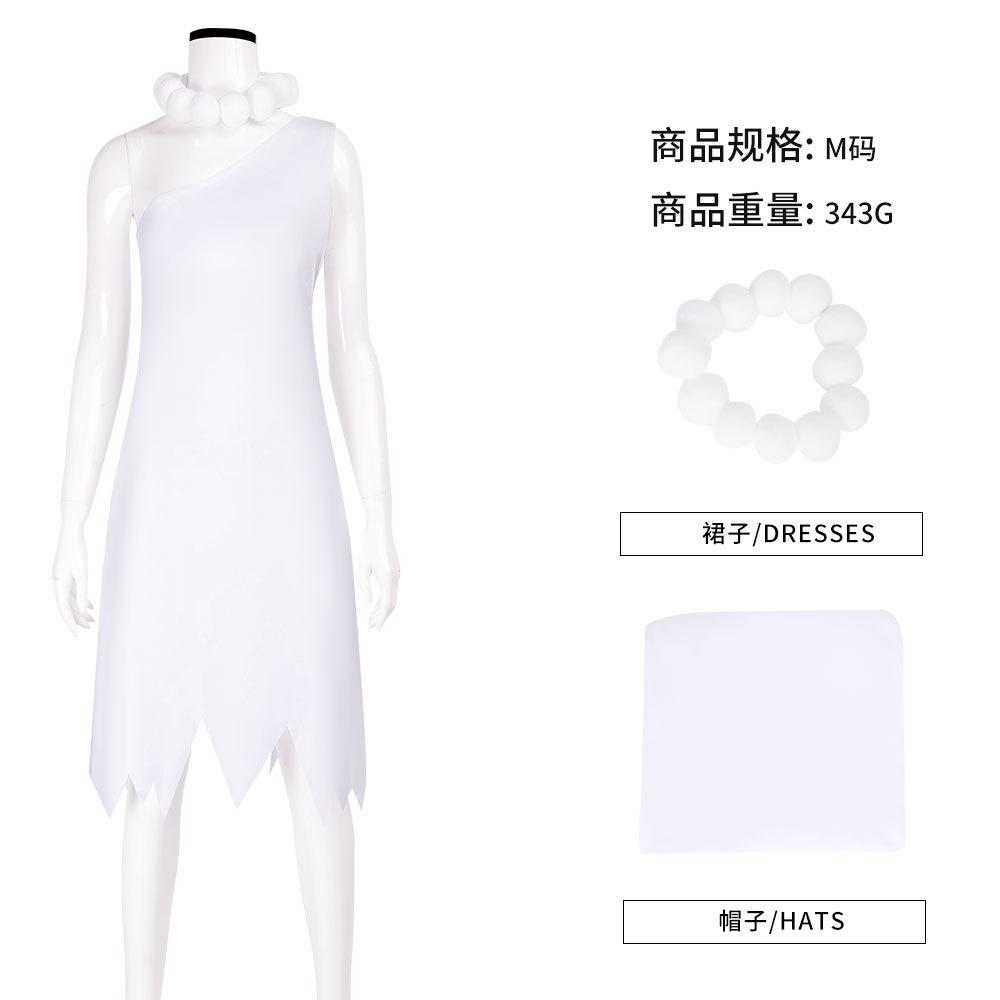 Flintstones Cos Take Wilma White Dress Cosplay Slanted Shoulders Sleeveless Halloween