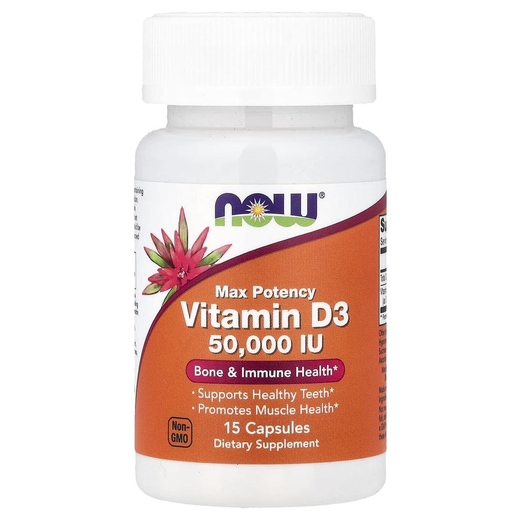 Now Foods Vitamin D3, Max Strength, 50,000 IU, 15 Capsules