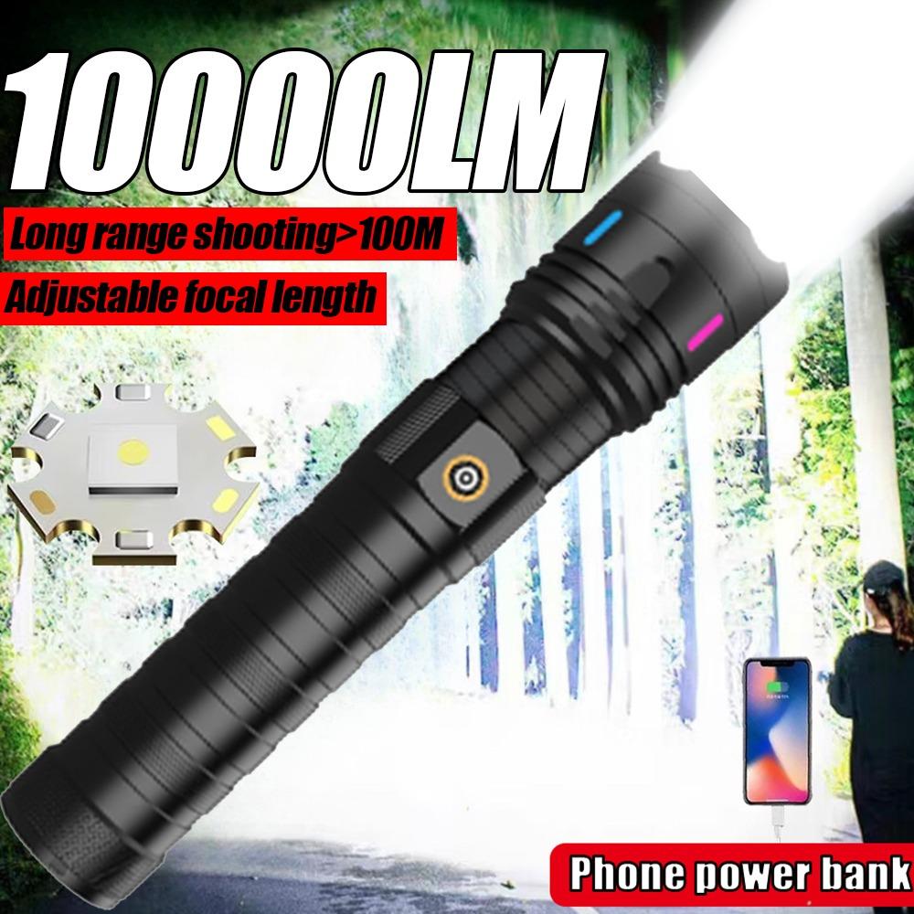 60 Вт Мощный фонарь с сильным светом Светодиодный фонарик высокой мощности Перезаряжаемый через USB Мощный тактический фонарь Сверхдальнобойный фонарь Для рыбалки на открытом воздухе