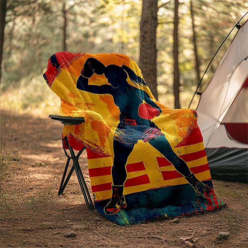 boxing Theme Printed Blanket - Perfect for Couch, Bed, Travel & Outdoor Use | Machine Washable, Cozy & Durable.