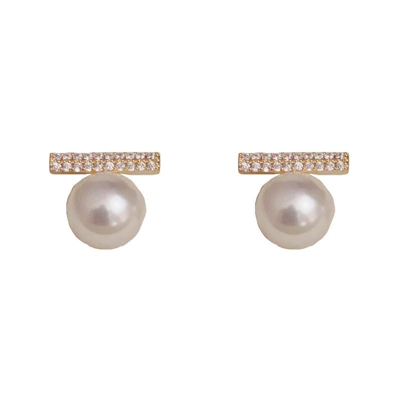 Delicate Versatile Minimalist Micro Inlaid Zircon Pearl Stud Earrings For Women