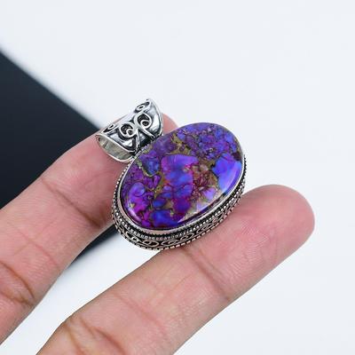 Серебряный кулон с фиолетовым медным бирюзовым камнем из стерлингового серебра 925 пробы — овальный дизайн ручной работы, повседневное ювелирное украшение в подарок жене