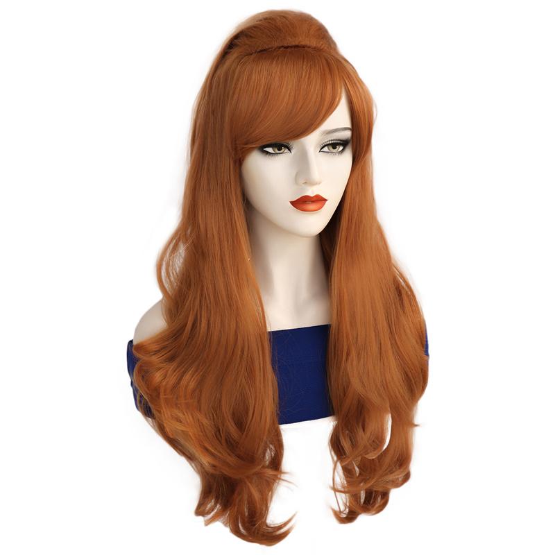 Синтетические волосы Костюм Женские парики Длинный прямой парик Оранжево-имбирный парик с боковой челкой для косплея Хэллоуин вечеринки