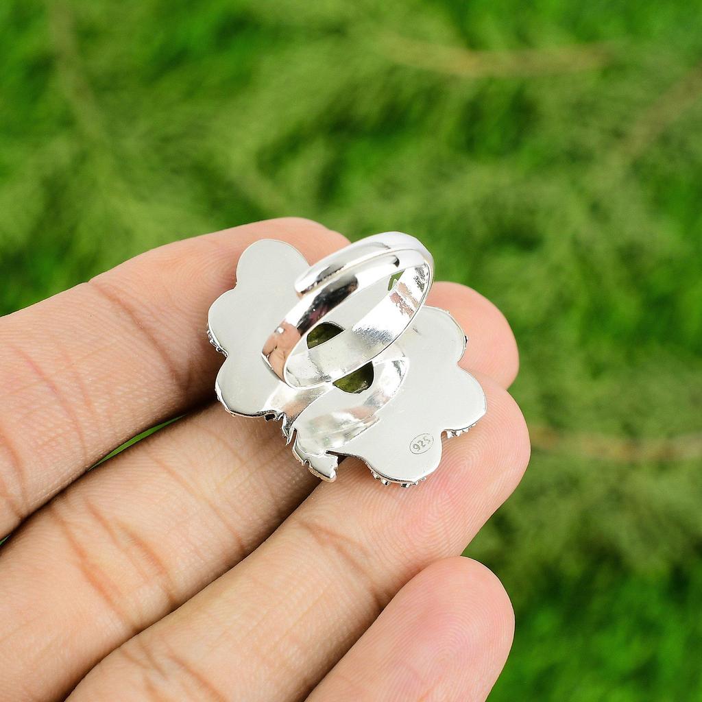 Natural Stichtite Gemstone Statement Flower Adjustable Ring 925 Silver For Women