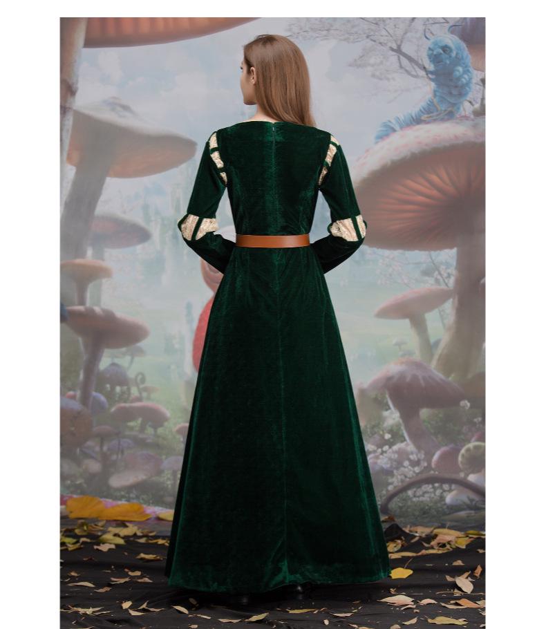 Women's Brave Merida Green Court Long Dress Halloween Cosplay Costume
