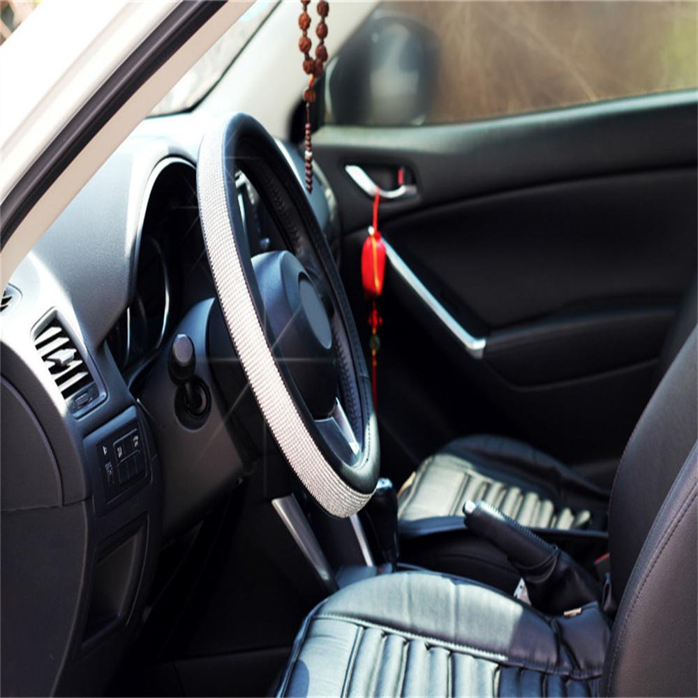 Черный 15'' 38см PU Кожа Кристалл Чехол на руль автомобиля со стразами