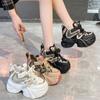Chunky Sneakers Women Lace Up Platform Sports Shoes Woman Goth Thick Bottom High Heels Female 8CM Wedges Sneakers