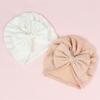 Solid Color Infant Turban Hat Elastic Baby Beanie Cap with Bowknot Decor Fashionable Headdress Cosy Newborn Accessories