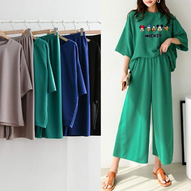 2024 Trendy Women's Two-Piece Set: Casual T-shirt & Loose Wide-Leg Pants