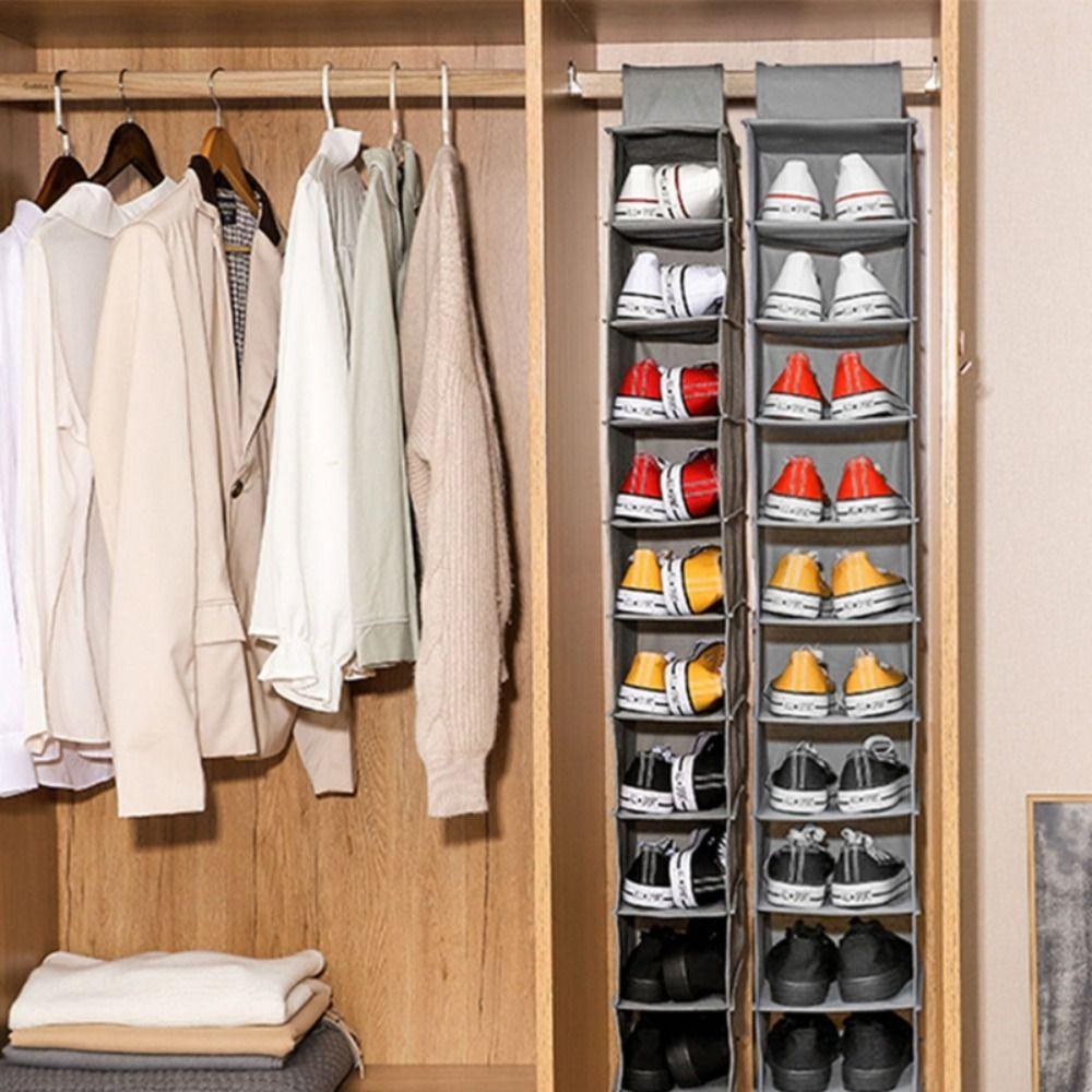 Clear 10 Layer Hanging Bag 10 Grids Sundry Hanger Pouch Creative Shoe Storage Rack Wardrobe