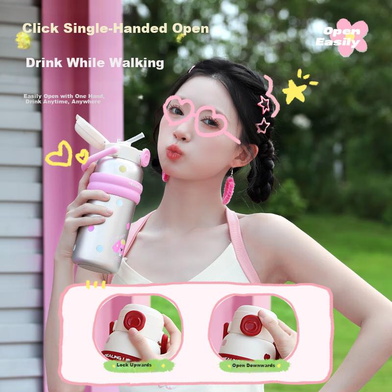 RELEA Insulated Bottle for Women Large Capacity 316L Stainless Steel Water Bottle Kids Straw Cup Student Water Flask Birthday Gift