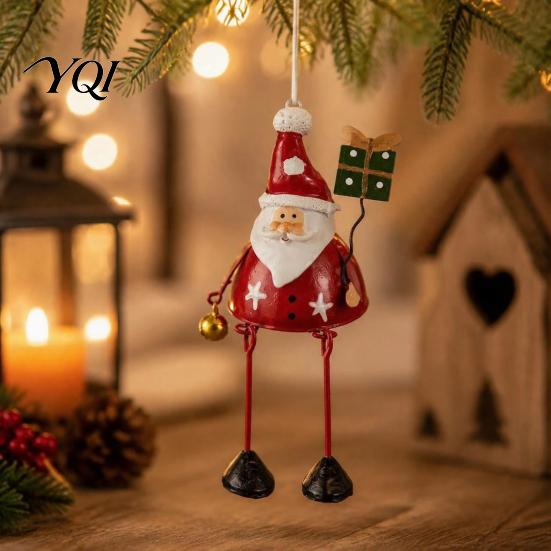 Handmade Style Christmas Tree Baubles Ornaments, Santa/Snowman/Elk Rustic Holiday Xmas Hanging Classic Winter Theme Party Accents Decoration with Bell