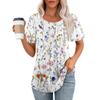 Women's Fashion Printed Casual Pleated Round Short Sleeve T-Shirt Top