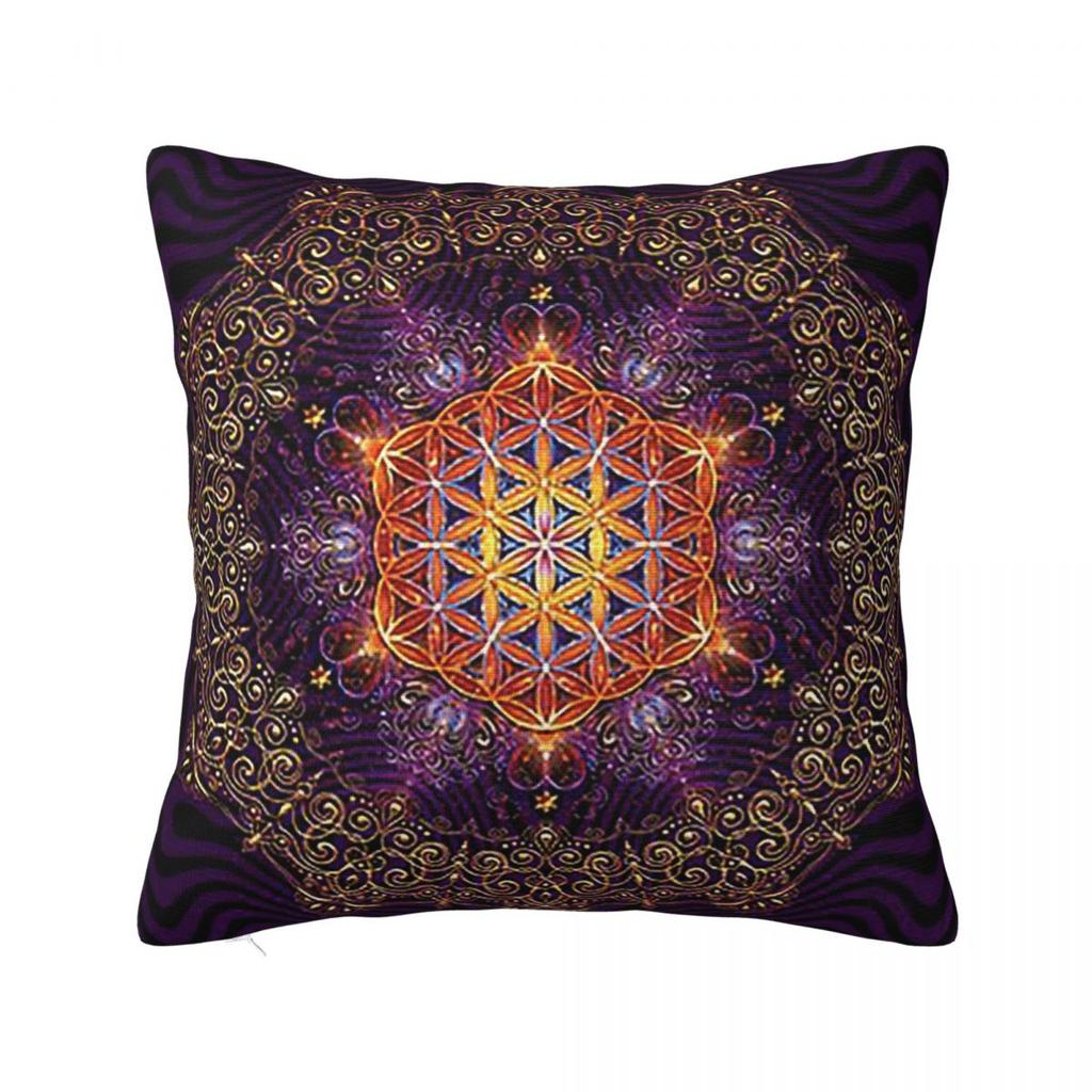Flower Of Life Golden Lace Mandala Square Pillowcase Pillow Cover Cushion Zip Decorative Comfort Throw Pillow for Home Sofa