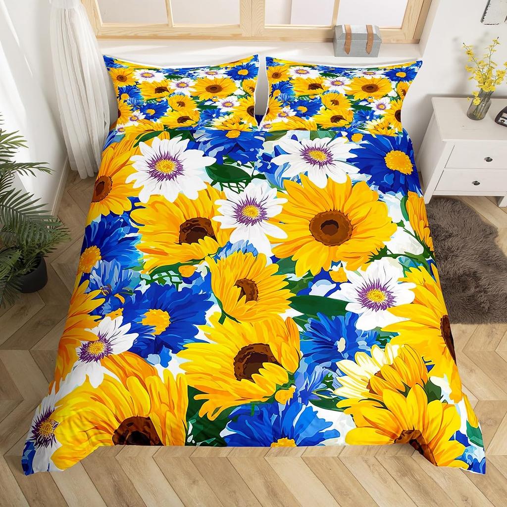 Sunflower Duvet Cover Twin Queen Yellow Flowers Bedding Set Botanical Floral Quilt Cover Garden Bloom Bedding with 2 Pillowcase