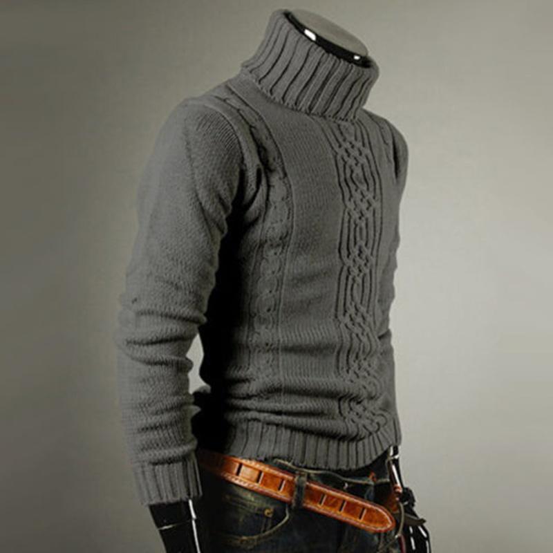 Mens Fall Thickened Winter And Turtleneck Sweater Pullover Knitted Longsleeved Embroidered Sweater