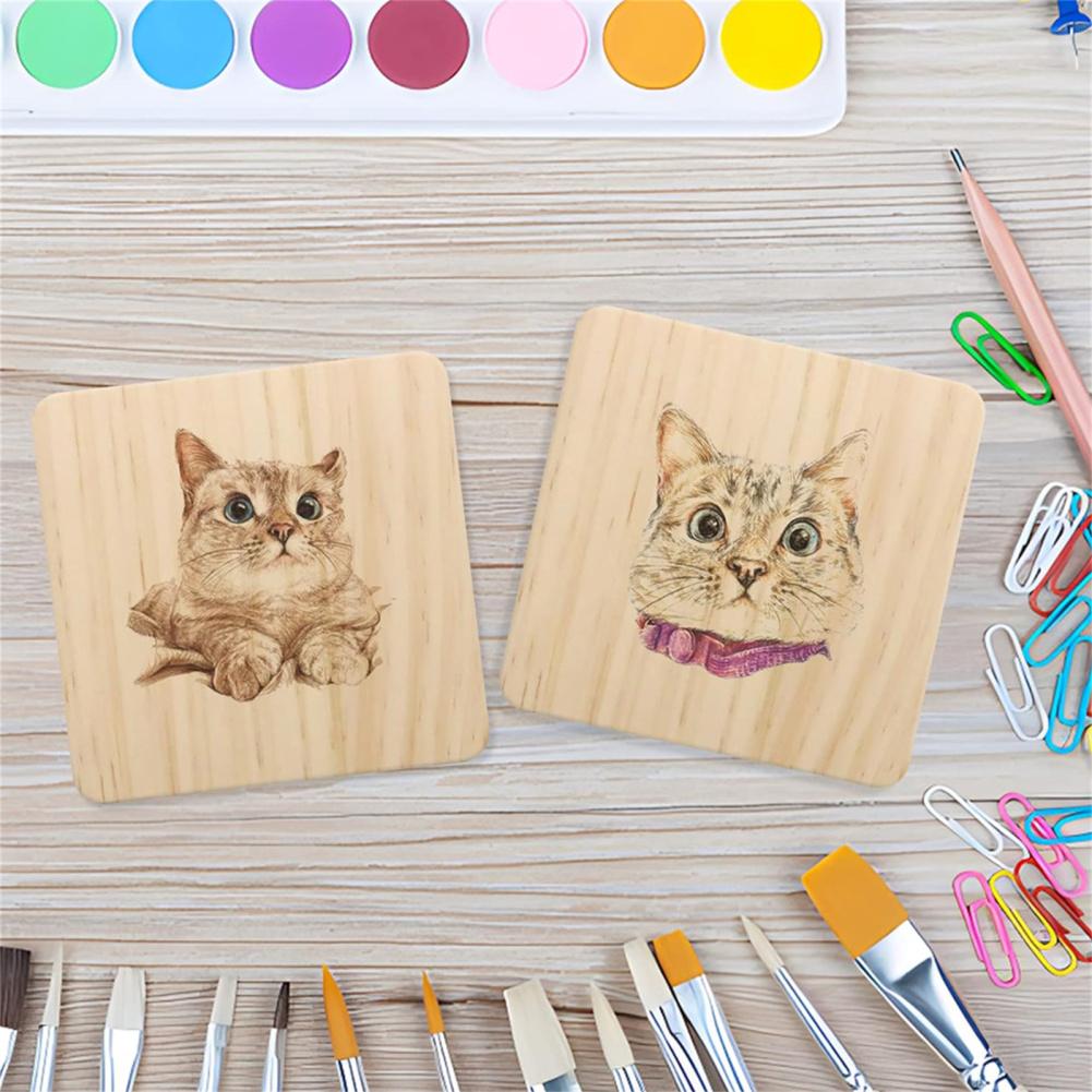 24 шт. необработанных деревянных подставок 4 дюйма, пустые квадратные деревянные подставки с нескользящими точками, наклейка для домашнего декора с витражами