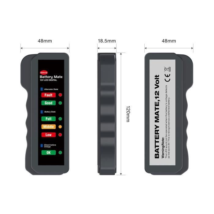 Mini Testeur de Batterie de Voiture 12V, Testeur d'alternateur Numérique, affichée de 6 LED Lumières, Testeur