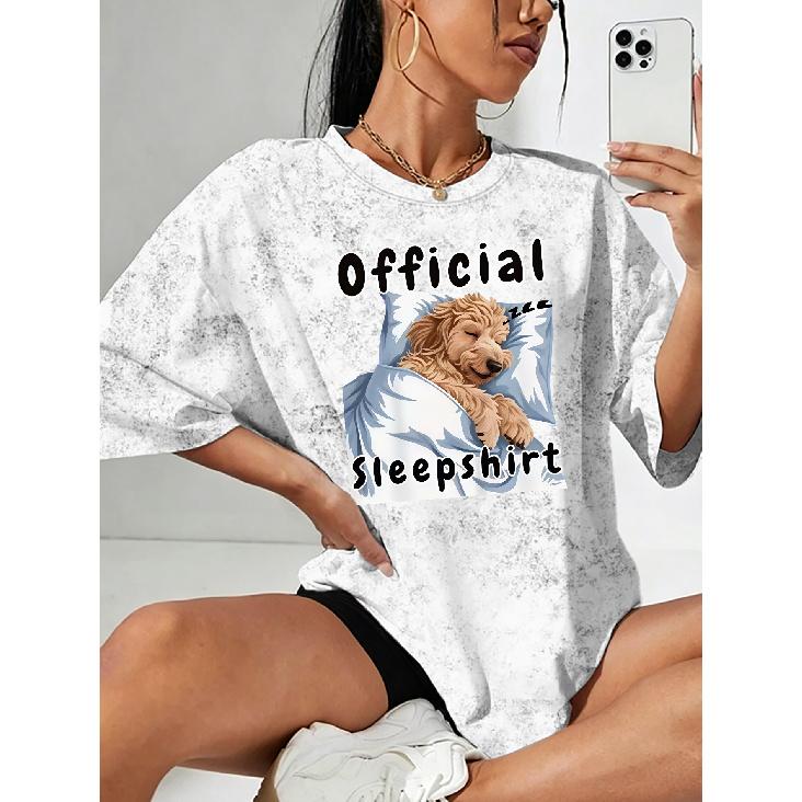Summer new style sleep puppy letter print snowflake short sleeve shirt T Shirt Top Round neck, light and breathable, suitable for spring, summer, and